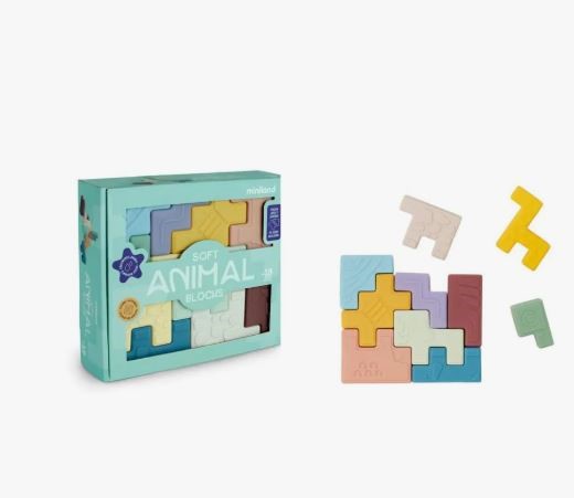Puzzle pour bébé en blocs danimaux souples